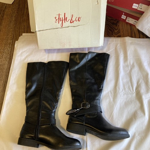 STYLE & COMPANY 7.5 Boots Womens Black Buckle Accent Round Toe Platform Zip-Up