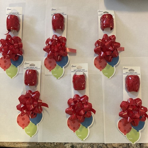 QTY: 6 Berwick Gift Wrap Set 3/16â X 40â Bow ribbon tag Birthday Red Ballon Set