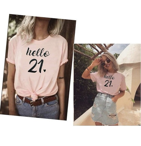 NEW Large Hello 21st Birthday Shirt 21 Years Women's Birthday T-Shirt Fun L