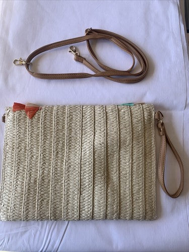 Straw Clutch Handbag Summer Beach Straw Purse Women Woven Envelope Bag Beige
