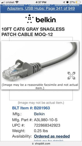 NEW Belkin 900 Series Cat. 6 UTP Patch Cable 10ft Grey A3L980-10-S