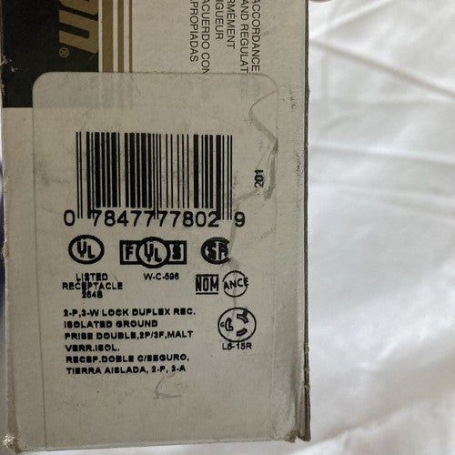 Leviton 4700-IG Duplex Receptacle Locking Blade L6-15R 15A 250V 2P3W Isolated Gr