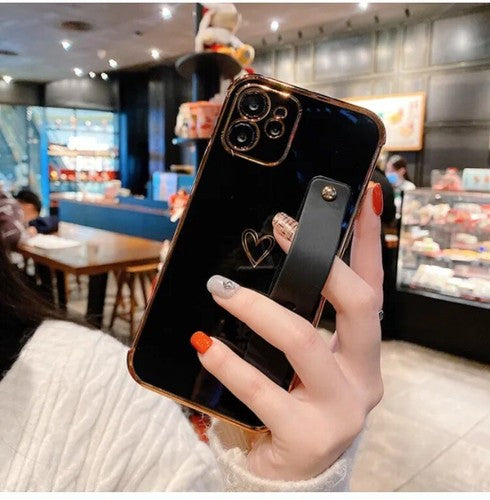 NEW Bling Plating Heart Love TPU Case w/Wristband For iPhone XS Max Black Gold