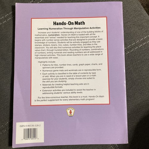 Hands On Math Learning Numeration Activities Workbook BOOK kathleen fletcher