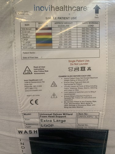 XL Inovi Healthcare Disposable Sling (Universal Hammock Harness & Hygiene) X-LRG