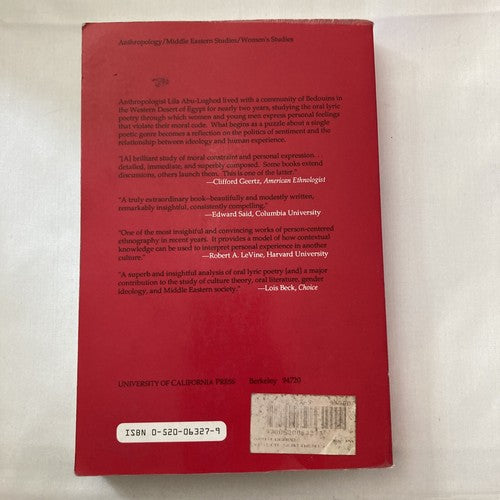 BOOK: Veiled Sentiments Paperback Lila Abu-Lughod 1986 Bedouins Egypt Social Cus