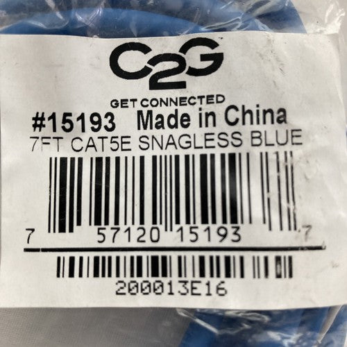NEW Cables To Go 15193 Cbl Blue 7ft Cat5e Snagless Patch - c2g-15193