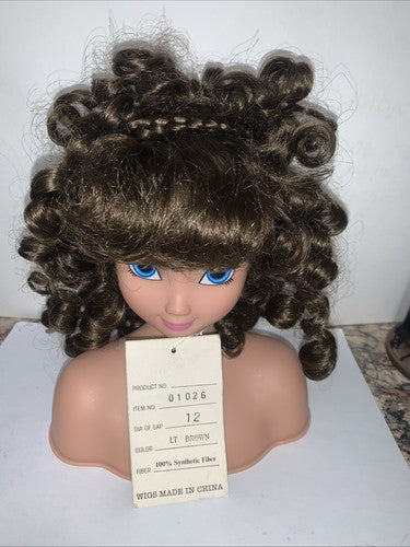 NEW Dollspart Doll Wig Braid Curly Size 12 Light Brown Bangs Ringlets 01026