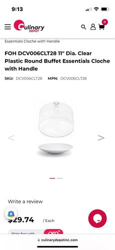 11" Dia. Clear Plastic Round Buffet Essentials Cloche with Handle