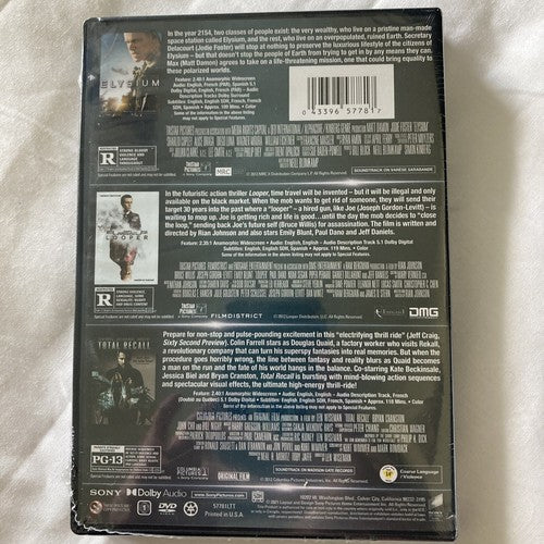 BRAND NEW Elysium / Looper / Total Recall DVD 3-movie Collection Damon Willis