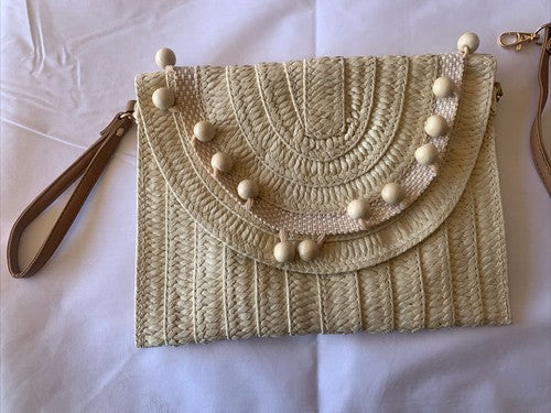 Straw Clutch Handbag Summer Beach Straw Purse Women Woven Envelope Bag Beige