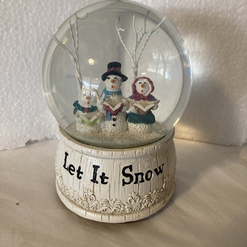 NEW Christmas âLet It Snowâ Snowglobe Glass Snowmen Caroling Music Polystone