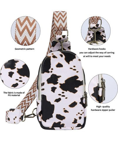 Sling Crossbody Cow Print Bag Women Chest Purse Fanny Pack Shoulder Backpack