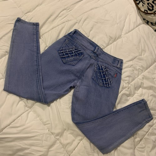 Womens Size 13/14 Light Blue acid LOVE YOU Jeans 3 button high waist CUTE pocket