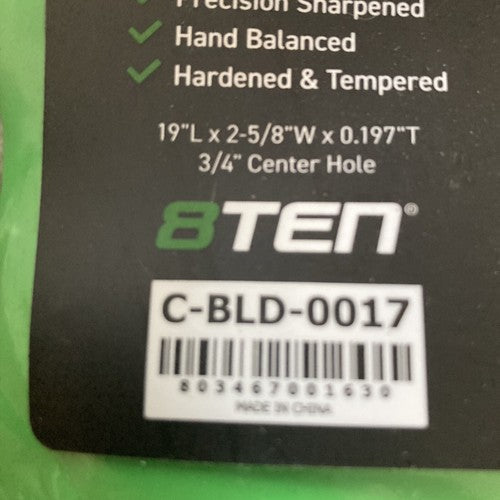 8TEN Lawn Razor Lawn Mower Blade C-BLD-0017 Green 19âL 2-5/8âW 0.197âT
