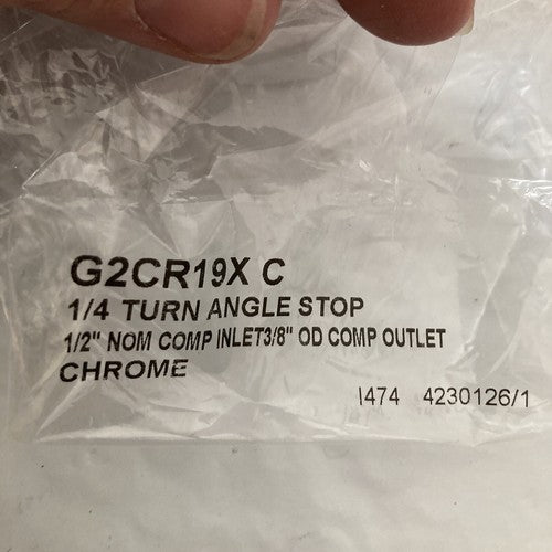 BrassCraft G2CR19XC  1/2â Nom Comp Inlet 3/8â OD Comp Outlet 1/4 Turn Stop