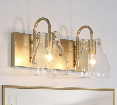 Bathroom Vanity Light Fixtures, 2 Lights Gold Bathroom Light Fixtures with Clear