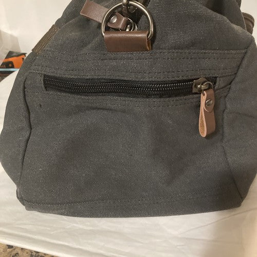 Menâs Travel Duffel Bag Waterproof Canvas Genuine Leather Weekend Bag Large Grey