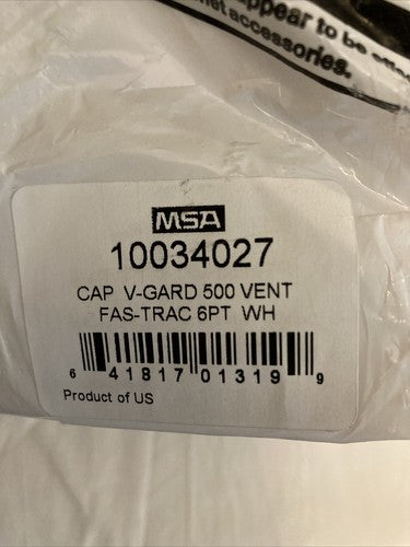 Safety Hat MSA V-Gard 500 Cap w/ 6-Point Fas-Trac Suspension White MSA 10034027