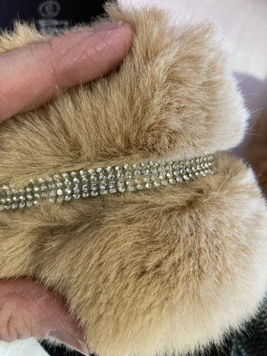 Slippers dd Lucita Size 10 Camel Faux Fur Bling Flip-Flops Women Slides
