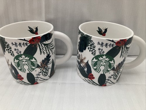 Set Of 2 2021 Starbucks PINECONES Holly Berry Holiday Christmas Mug Cup 12oz