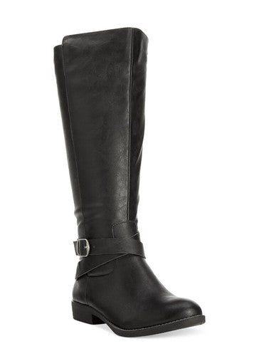 Style & Co Madixe Women's 7.5 M Black Leather Wide Calf Elastic Riding Boots 1/2