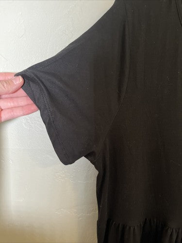 Black Short Sleeve Mini Dress With Pockets Plus Size 2X 2XL Black Casual Travel