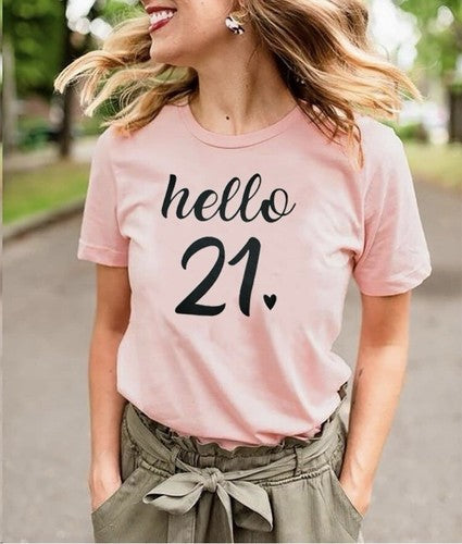 NEW Medium Hello 21st Birthday Shirt 21 Years Women's Birthday T-Shirt Fun M