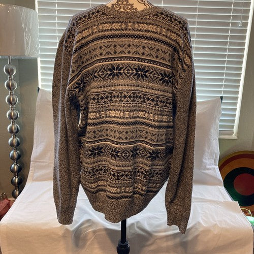 Weatherproof Vintage Men's Crew Neck Fair Isle Newsprint XXL Grey Gray Sweater