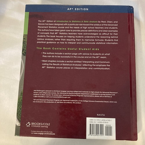 Intro to Statistics & Data Analysis AP Edition by Roxy Peck: Used BOOK College