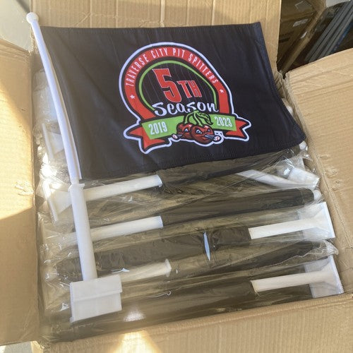 QTY: 2 NEW CAR FLAG Traverse City Pit Spitters Flags 5th Season Michigan