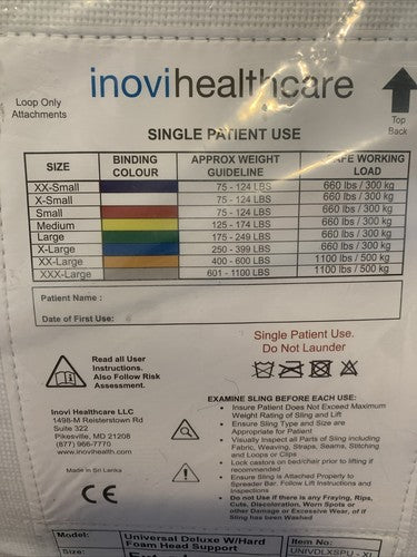 XL Inovi Healthcare Disposable Sling (Universal Hammock Harness & Hygiene) X-LRG