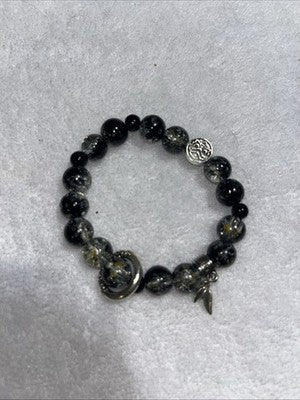 Glass beaded charm bracelet Silver Black White Gorgeous Quality Stretchy Jewelry