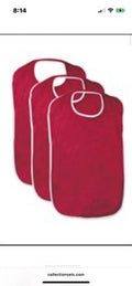 3 Pack RED Terry Cloth Adult Bibs/Senior Meal Time Clothing Protection Cover
