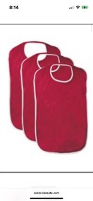 3 Pack RED Terry Cloth Adult Bibs/Senior Meal Time Clothing Protection Cover