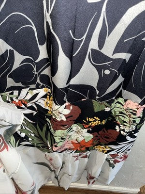NWT Shana Apparel SMALL Right To Education Multi-print Tiered Dress Black Floral