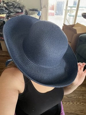 NWT Pretty Persuasions NAVY Women's Big Brim Paper Braid Hat Summer Hepburn Blue