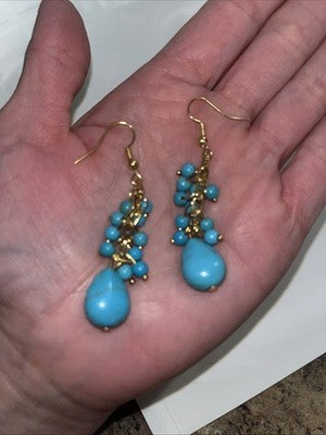 NEW Turquoise Dangle Earrings Gold Tone Bead Accents Boho Chic Jewelry Fashion