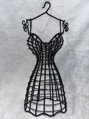 Set 2 Black Metal Dress Form Wall Hanging Jewelry Holder Decor Collectible VTG