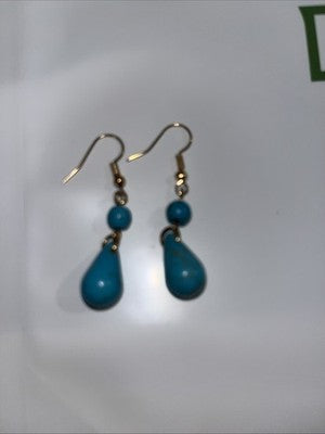 NEW Turquoise Dangle Earrings Gold Tone Bead Accents Boho Chic Jewelry Fashion