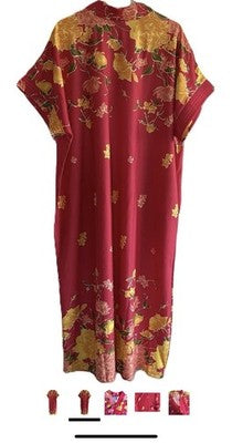 Women's Long Length Kaftan Hawaiian Muu Muu Night Gown Pink Pocket Large Moomoo