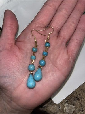 NEW Turquoise Dangle Earrings Gold Tone Bead Accents Boho Chic Jewelry Fashion