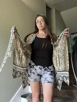 NEW Aztec tie Front kimono 3109 olive HBK362 Brown Black Silky Lightweight Style