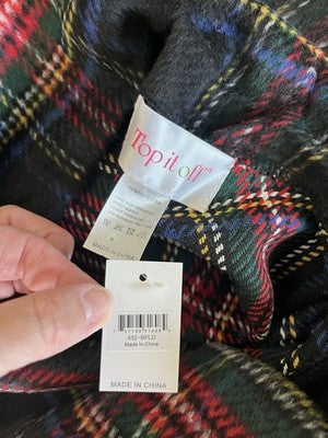 NEW Top It Off Accessories BLACK Plaid buttons Pull Over Cape shawl Top Winter