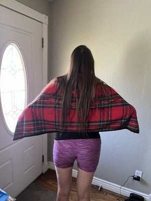 NEW Top It Off Jacket RED Plaid buttons Pull Over Cape shawl Wrap Seasonal Cover