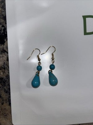 NEW Turquoise Dangle Earrings Gold Tone Bead Accents Boho Chic Jewelry Fashion