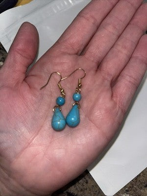 NEW Turquoise Dangle Earrings Gold Tone Bead Accents Boho Chic Jewelry Fashion
