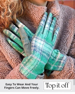 Top It Off Womenâs Winter Gloves â Oprahâs Favorite Things Green Plaid Text Tech