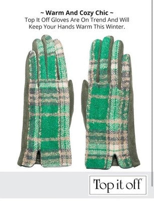 Top It Off Womenâs Winter Gloves â Oprahâs Favorite Things Green Plaid Text Tech