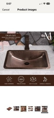 Monarch Abode 21" Copper Sink Venitian Dual Mount Undermount Drop In Bathroom